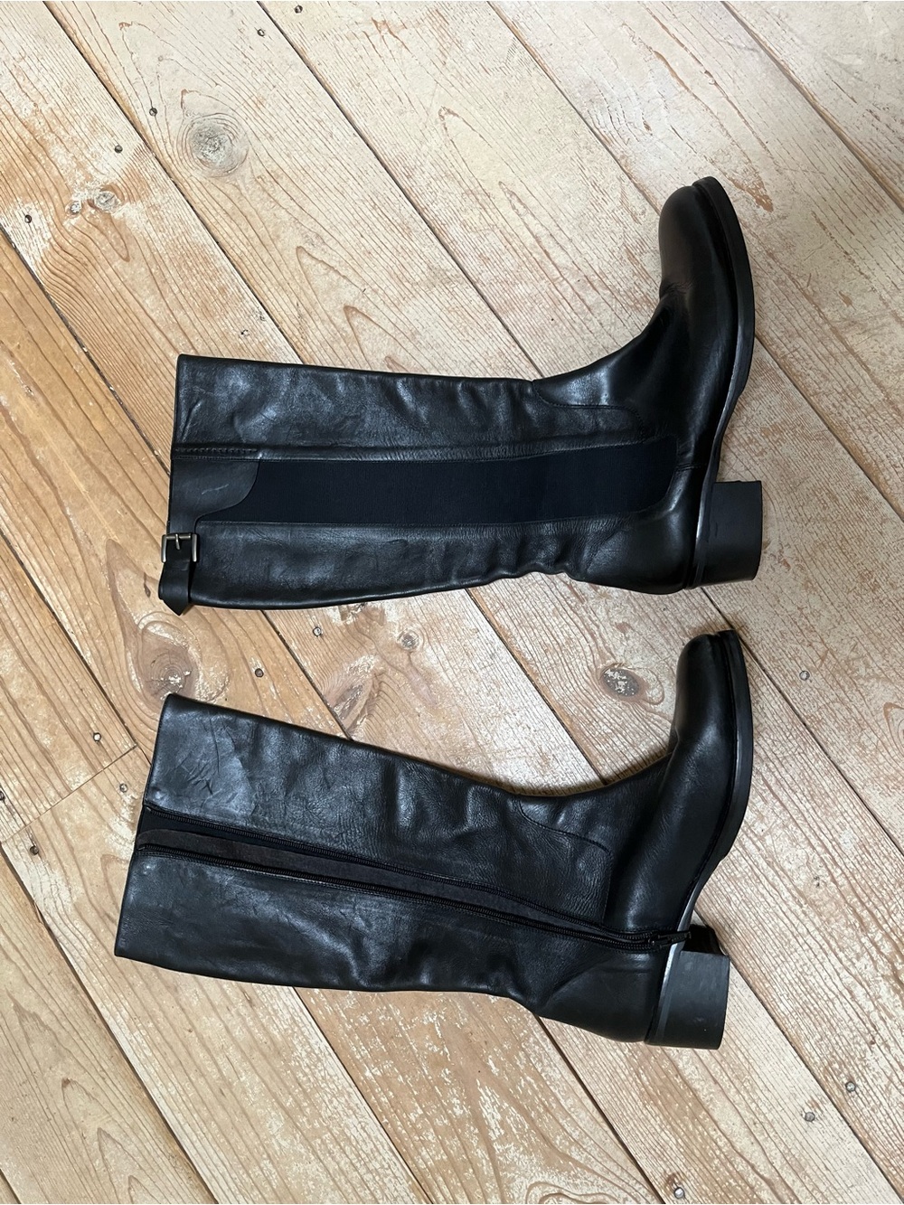Over-the-Knee Black Leather Boots with Side Zip